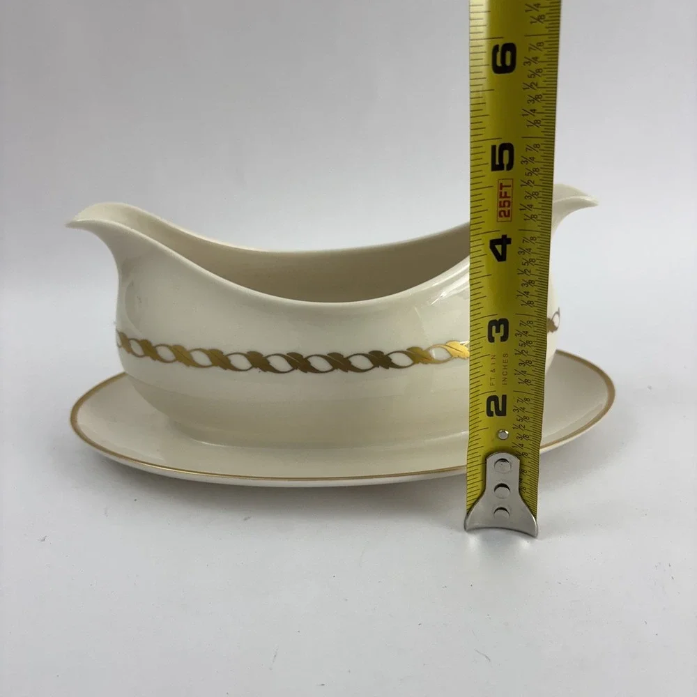 Vintage Franciscan Fine China Del Monte Cream Gold Accent Gravy Boat Underplate‎